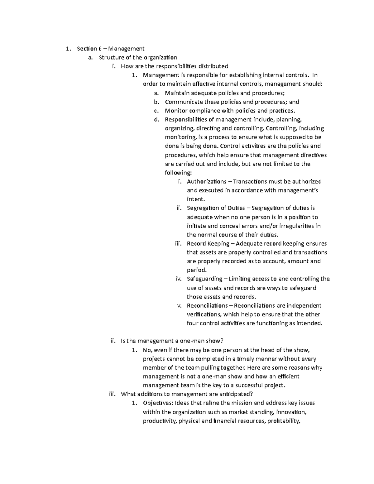 Section-6-Management - Sec琀椀on 6 – Management a. Structure of the ...