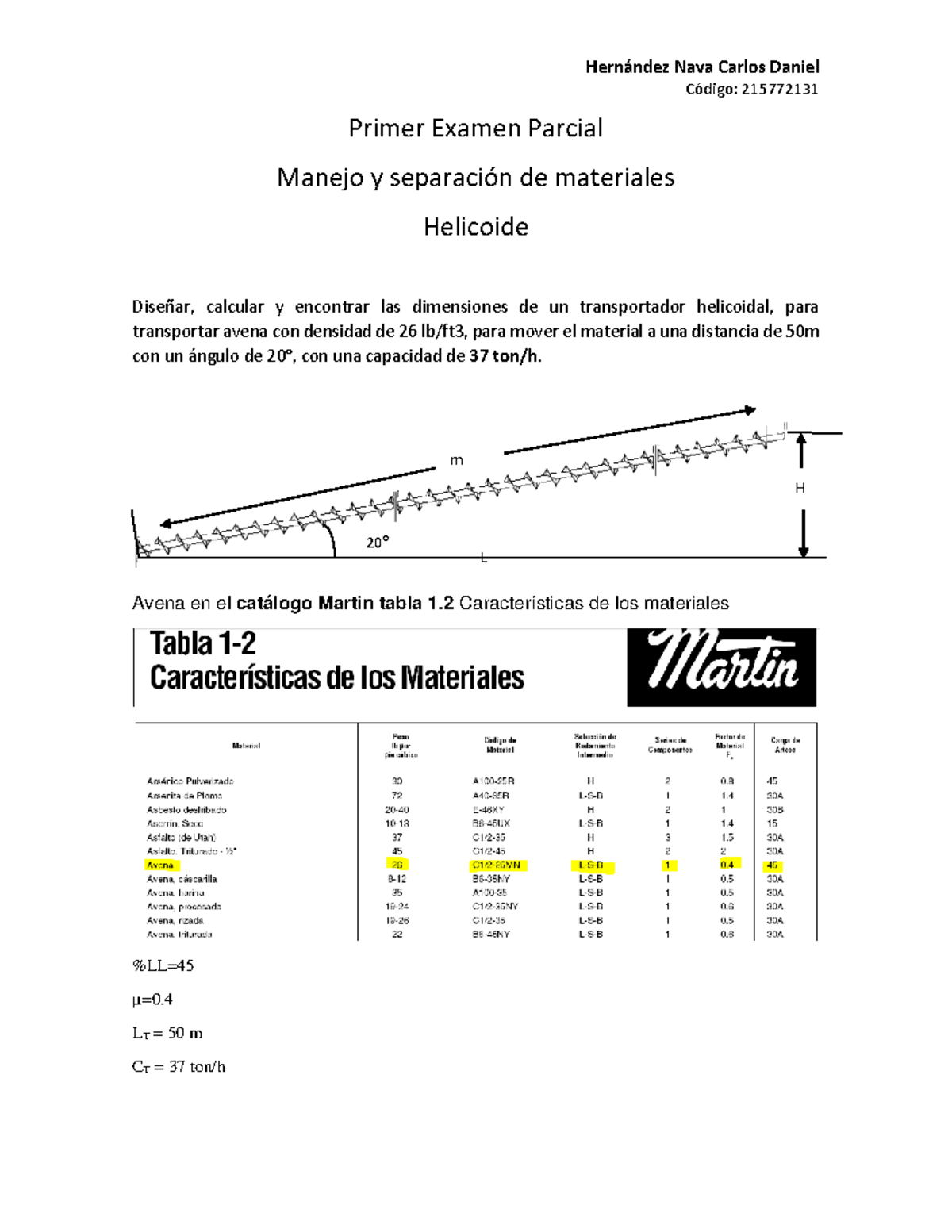 Primer Examen Parcial - Manejo Y Separación Mecanica De Materiales ...