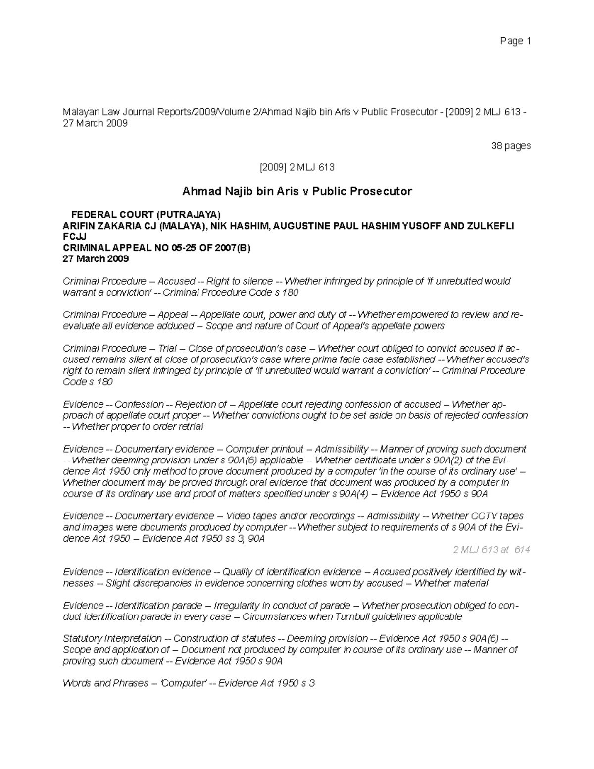 Ahmad Najib Canny Ong Federal Court Judgement Malayan Law Journal Reports 2009 Volume 2 Ahmad Studocu