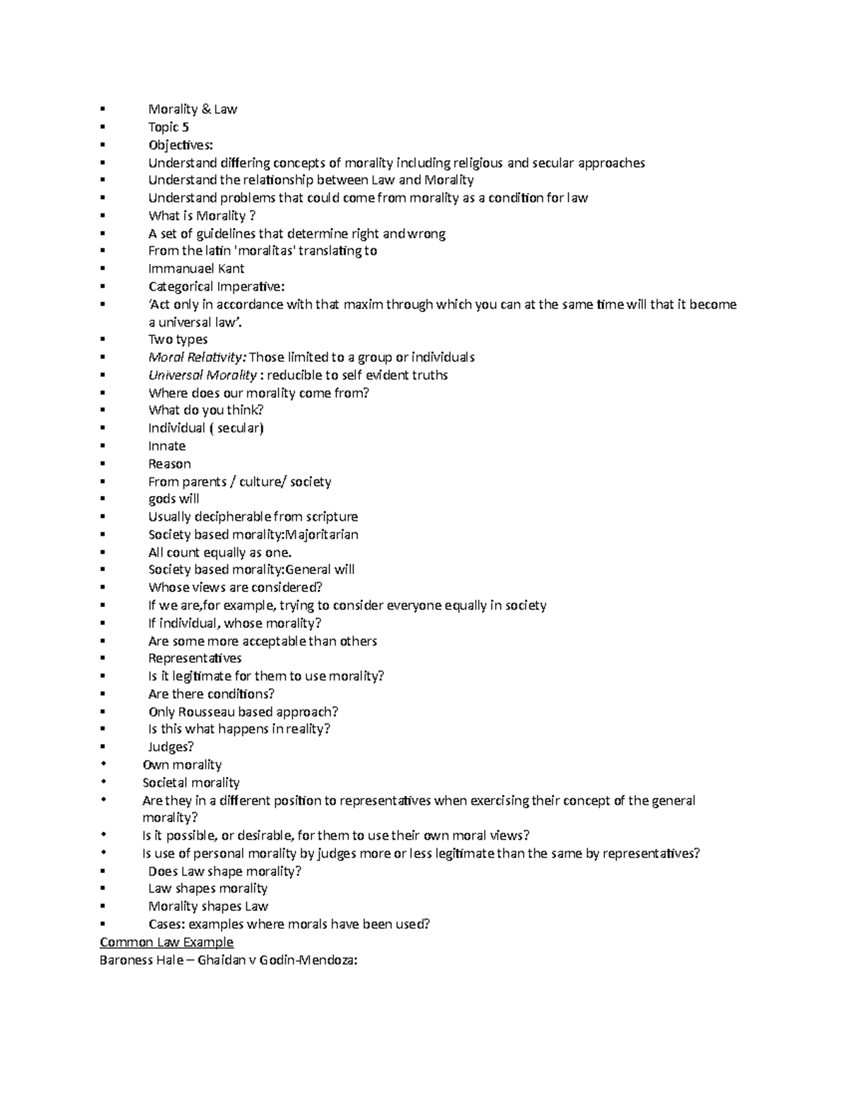 Morality and the Law - Lecture Notes - Morality & Law Topic 5 Objecives ...