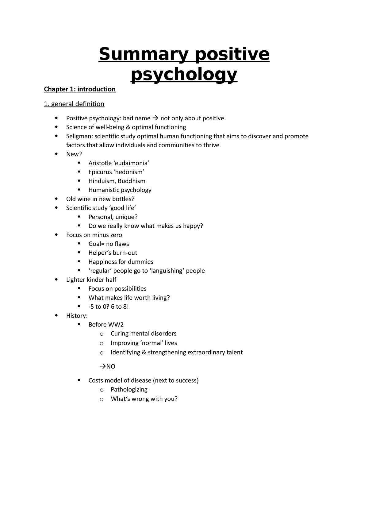 Positive Psychology Samenvatting - Summary Positive Psychology Chapter ...