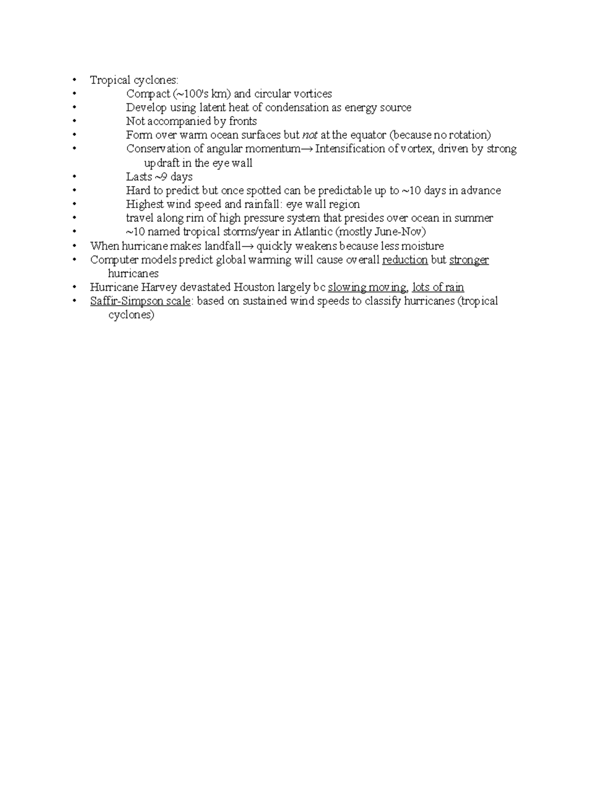 Natural Hazards- Cyclone notes - Tropical cyclones: Compact (~100's km ...