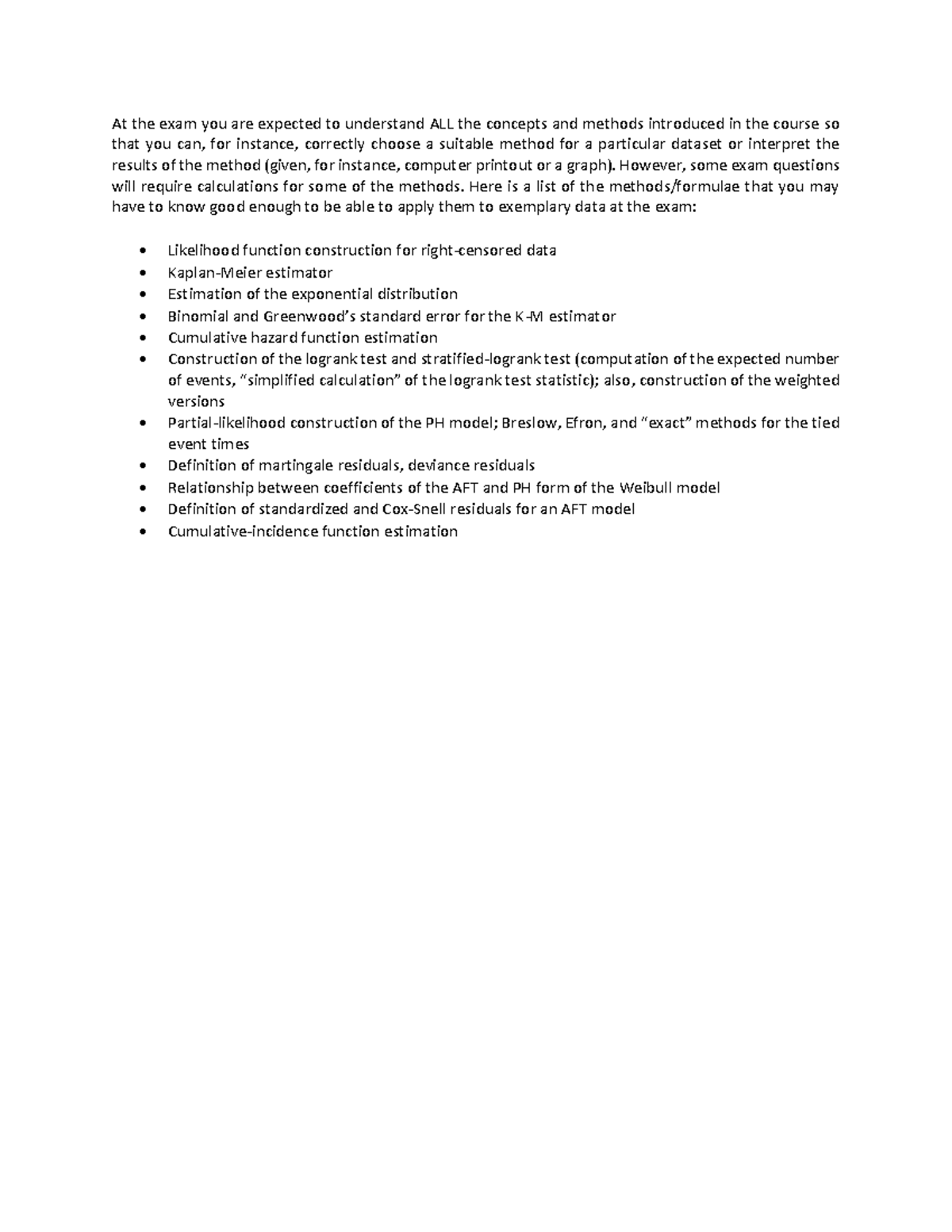 Surival analysis - At the exam you are expected to understand ALL the ...