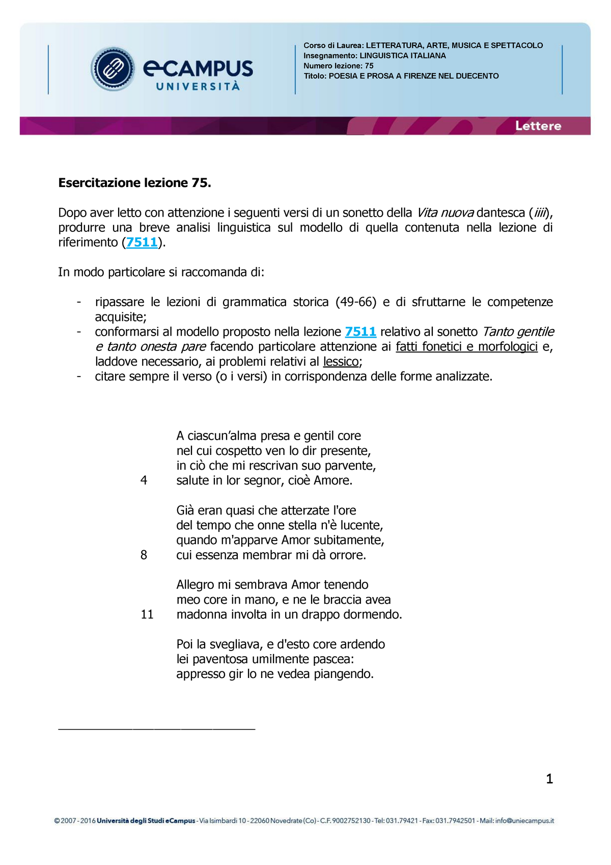 Esercitazione Lezione 75 prof. Marco Giola - Linguistica Italiana -  Uniecampus - Studocu