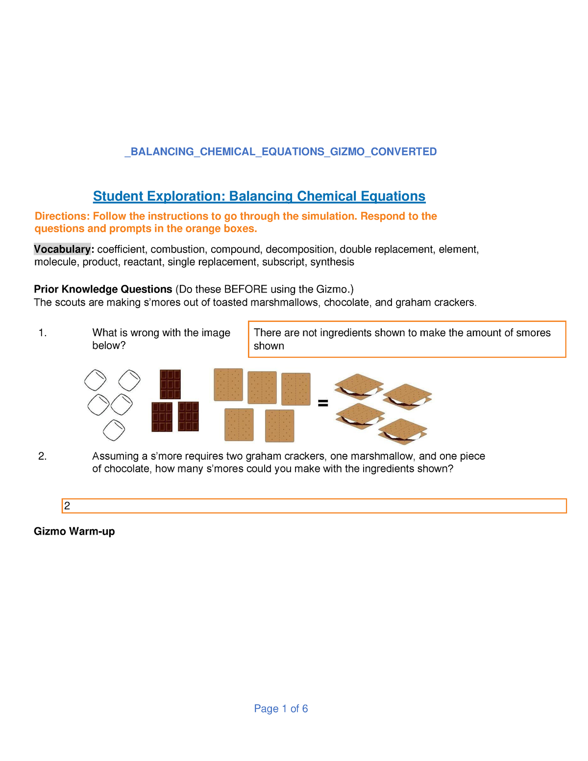 Balancing Chemical Equations Gizmo Converted - Student Exploration ...