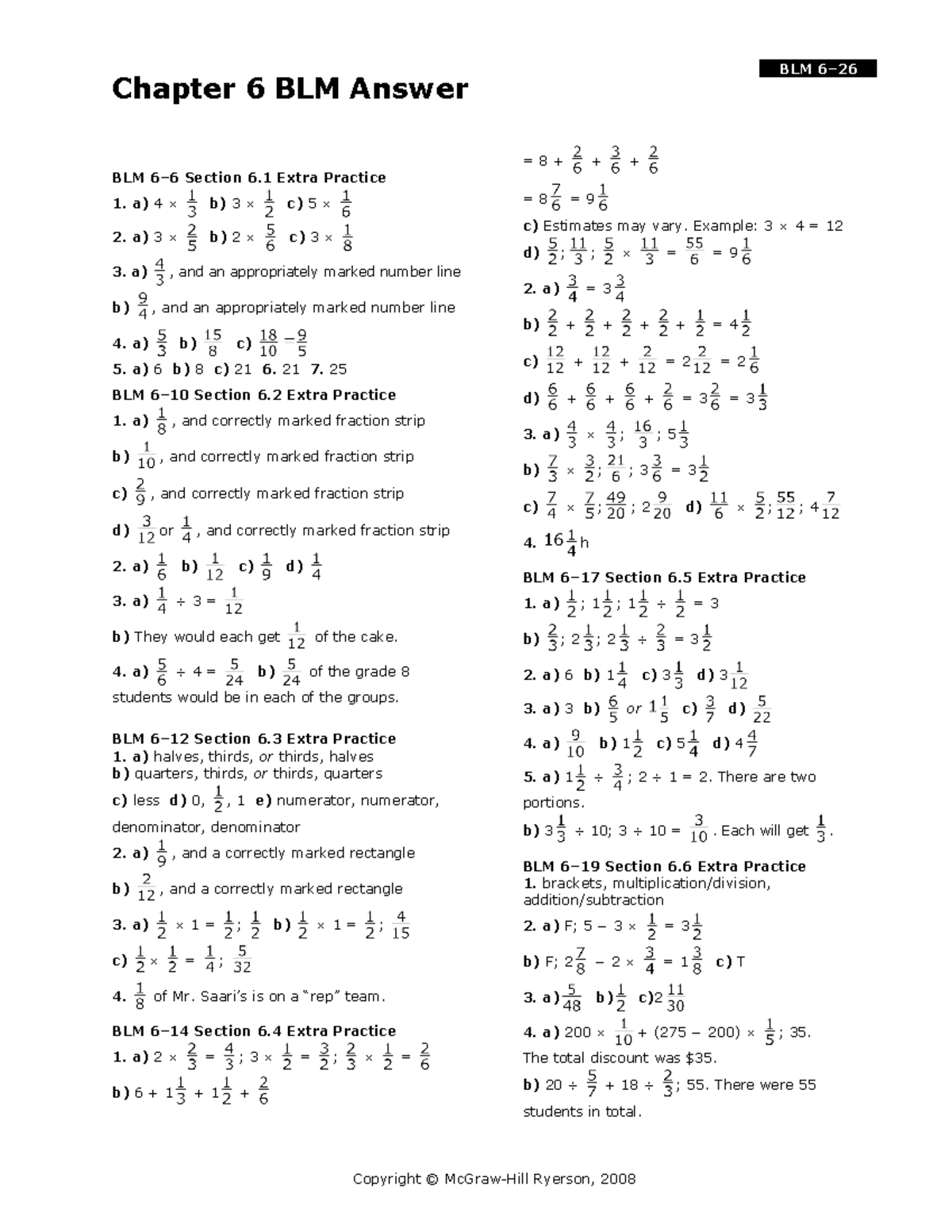 BLM 6.26 Chapter 6 Extra Practice Answers and Solutions - ... 6–26 ...