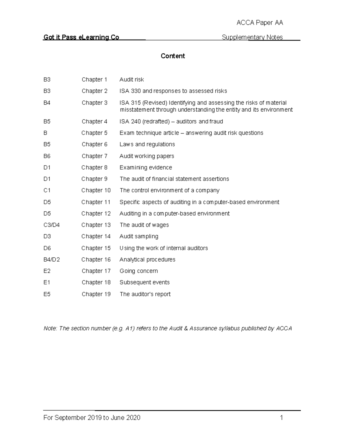 ACCA F8 - Brief Notes - Got It Pass ELearning Co Supplementary Notes ...