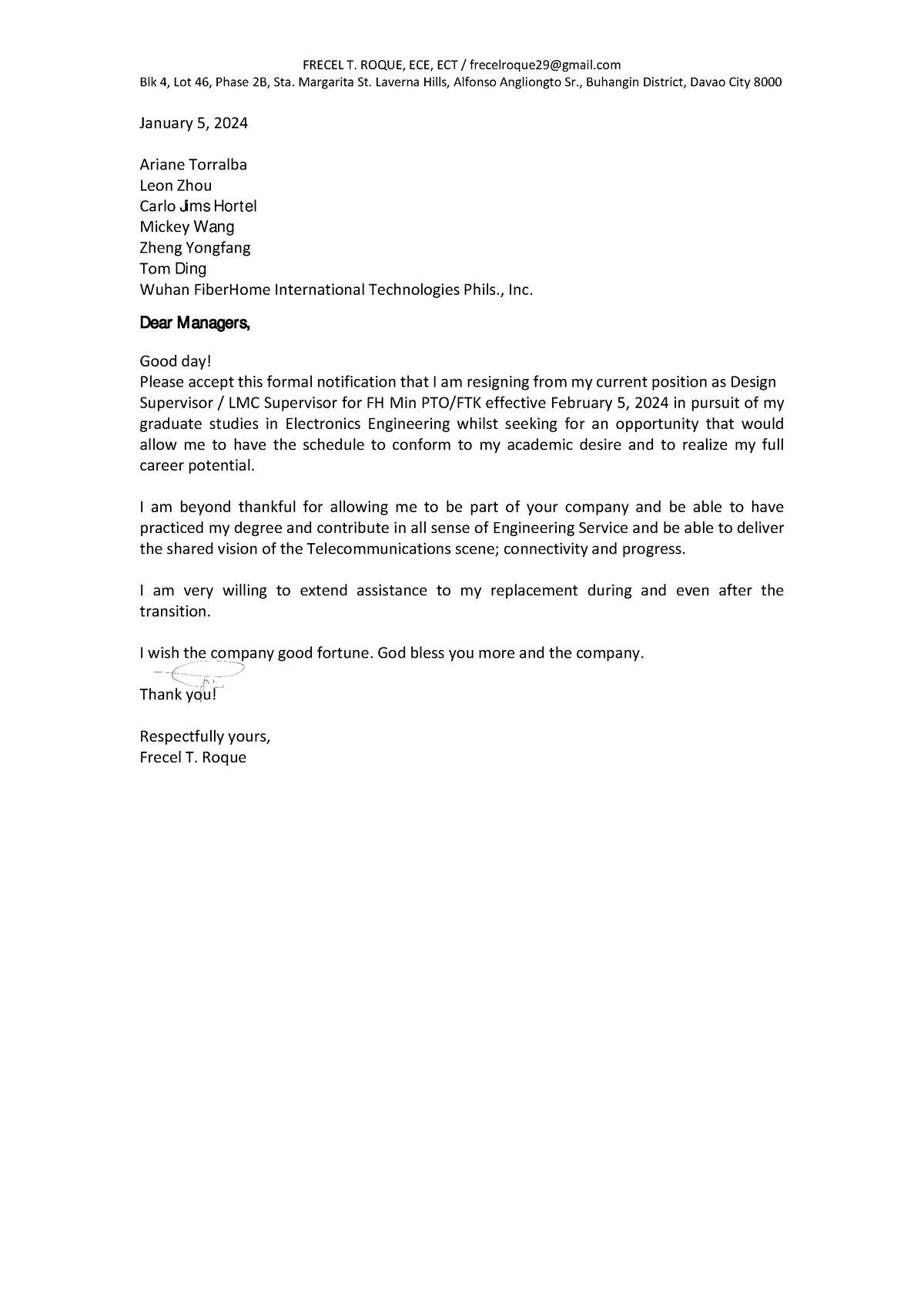 Roque Resignation Letter - FRECEL T. ROQUE, ECE, ECT / frecelroque 29 ...