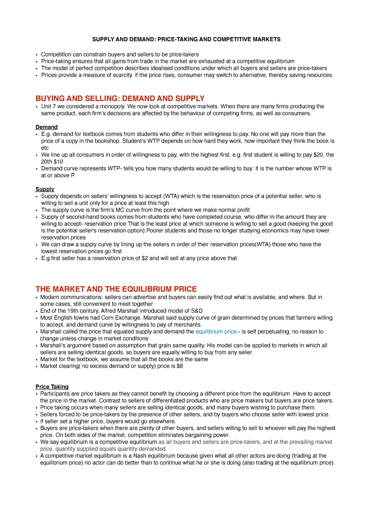 Introductory Economics- Lecture 7 notes - SUPPLY AND DEMAND: PRICE ...