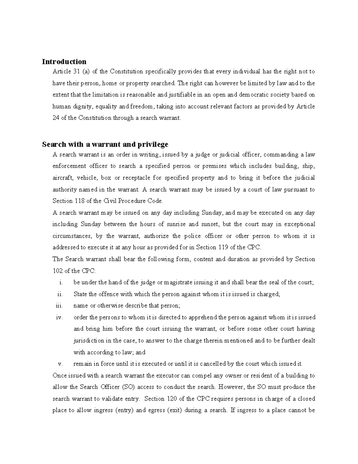Search and investigation - Introduction Article 31 (a) of the ...