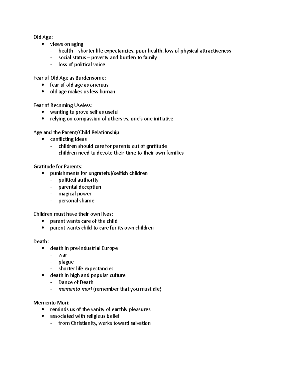Old Age & Death Old Age views on aging health shorter life