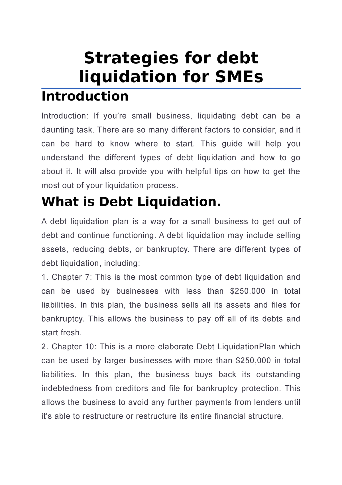 assignment of debt liquidation