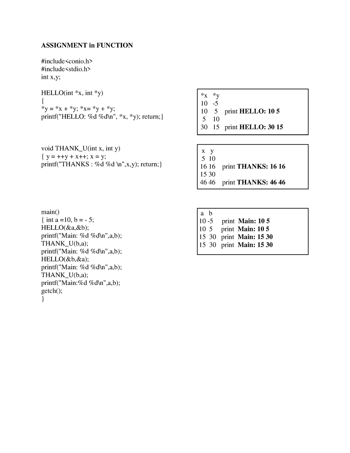 assignment in function