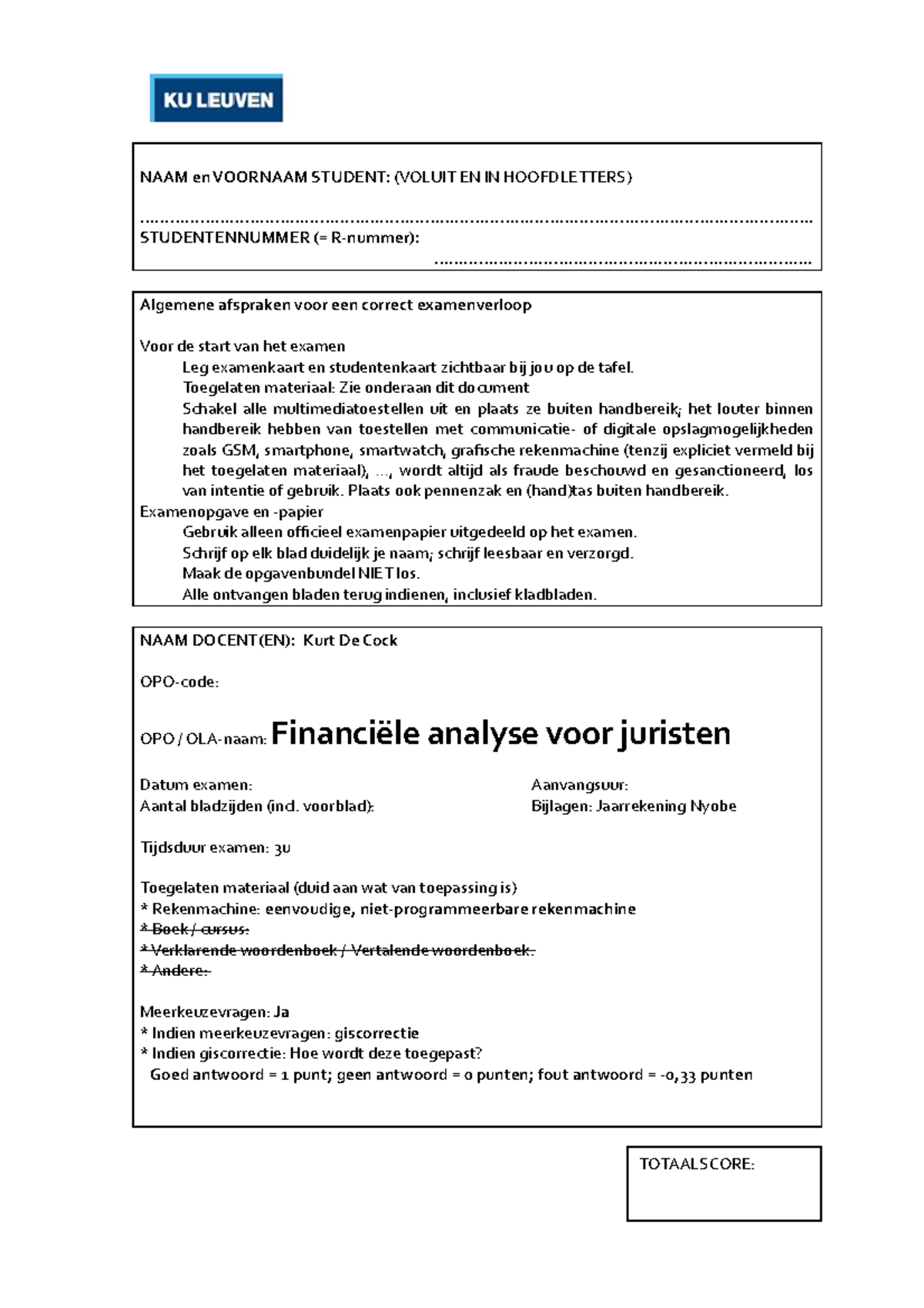Voorbeeld Examen FAVJ  NAAM en VOORNAAM STUDENT (VOLUIT EN IN