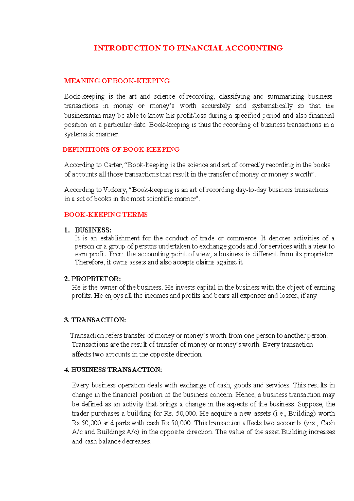 Amf chapter 1 INTRODUCTION TO FINANCIAL ACCOUNTING MEANING OF BOOKKEEPING Bookkeeping is the