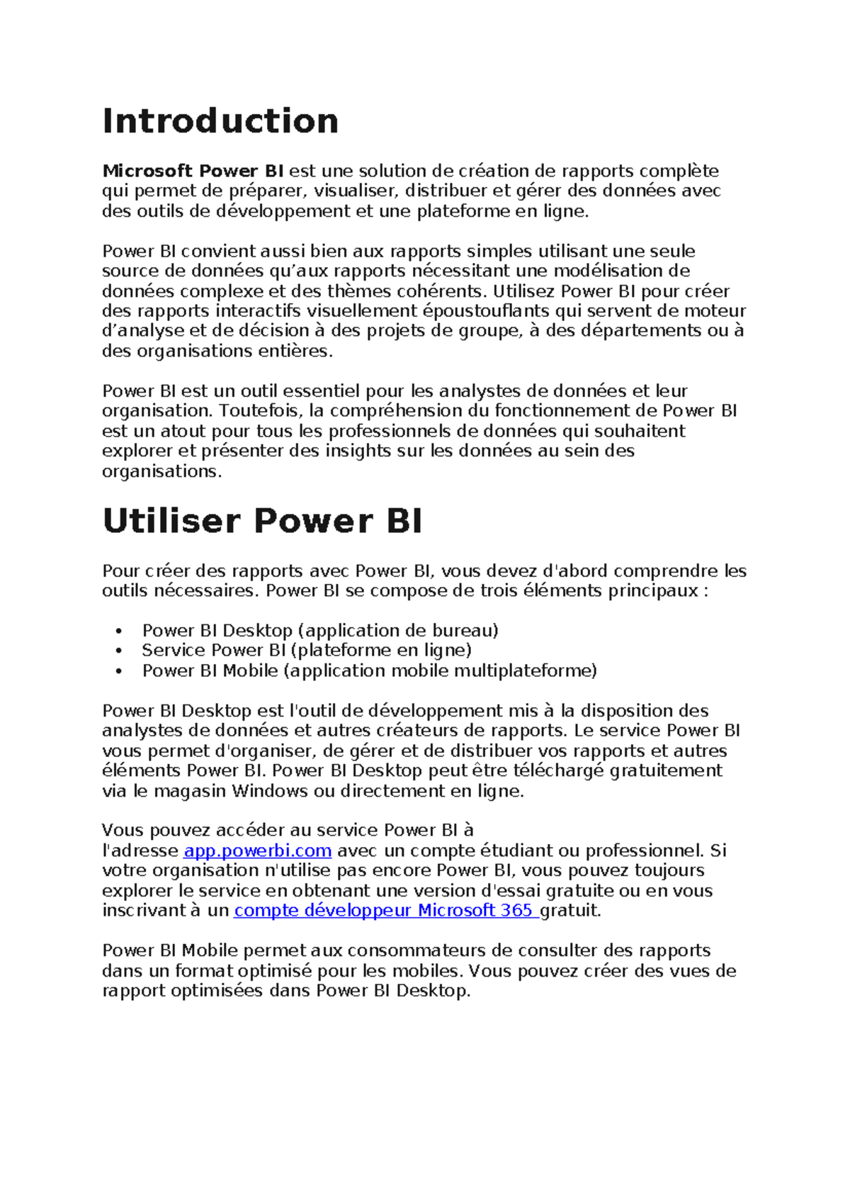 Introduction Power BI - Introduction Microsoft Power BI est une ...