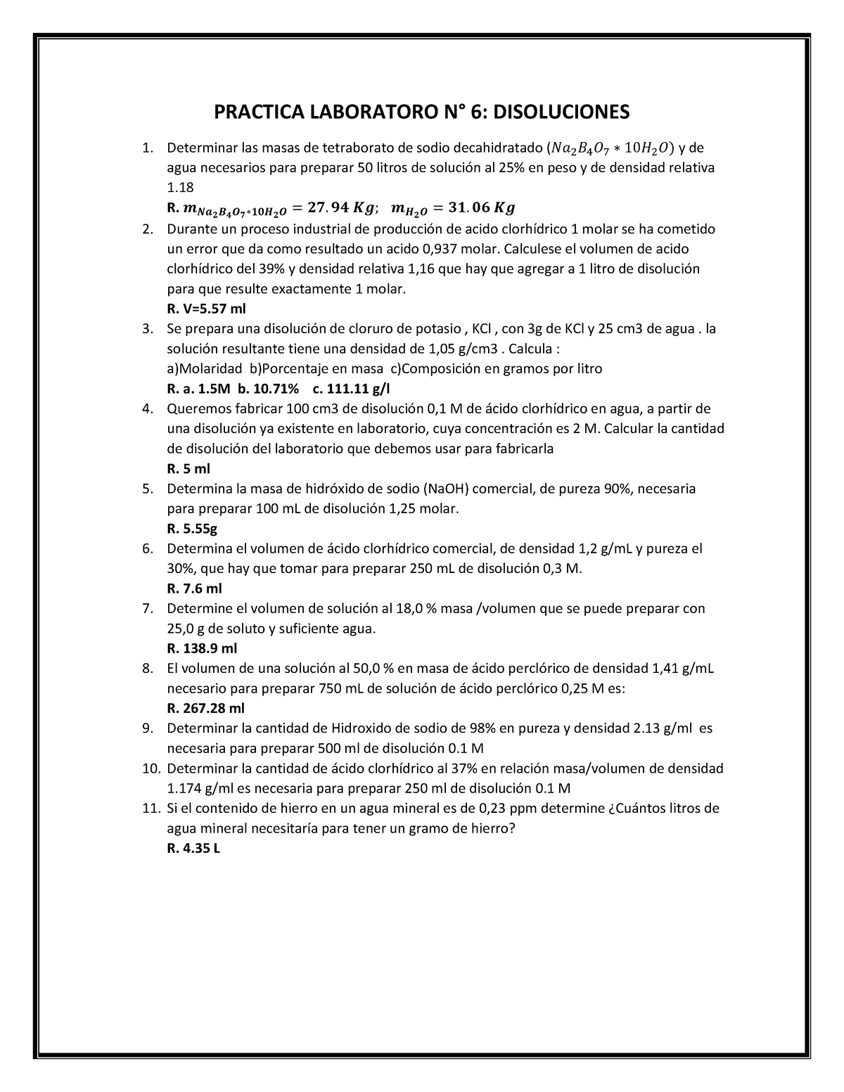 Practica Laboratoro N° 6 Disoluciones - PRACTICA LABORATORO N° 6 ...