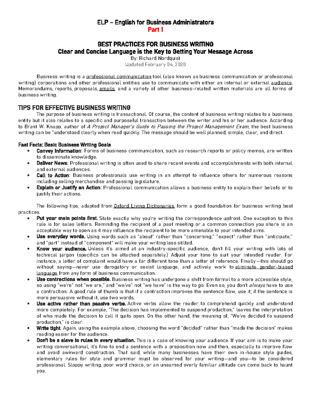 ELP - Best Practices for Business Writing - ELP – English for Business ...