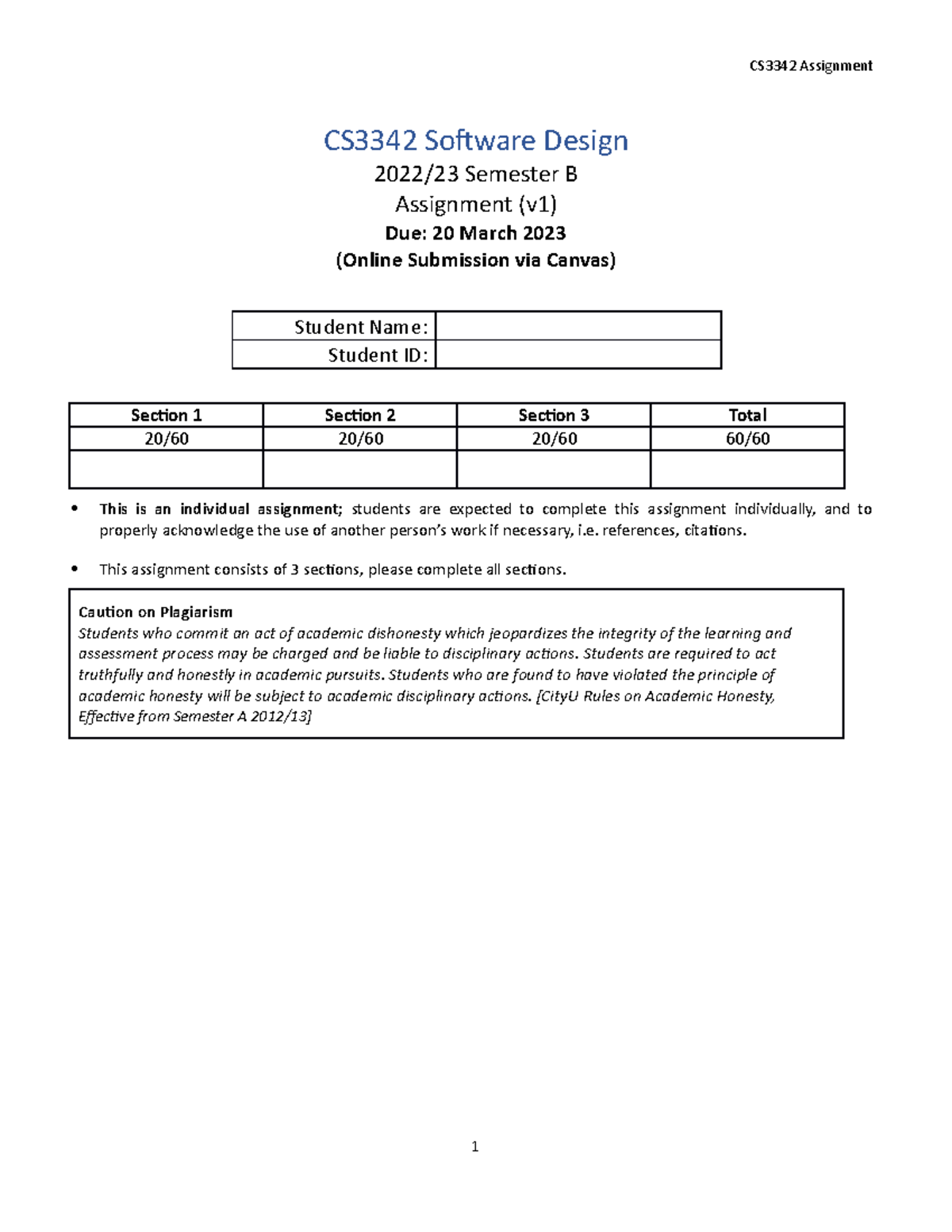 2023 CS3342 Assignment - CS3342 Software Design 2022/23 Semester B ...