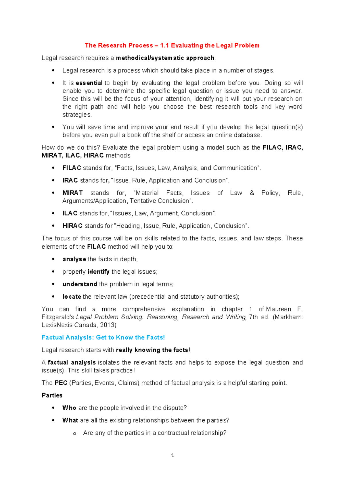 Answering legal problems the process - The Research Process – 1 ...