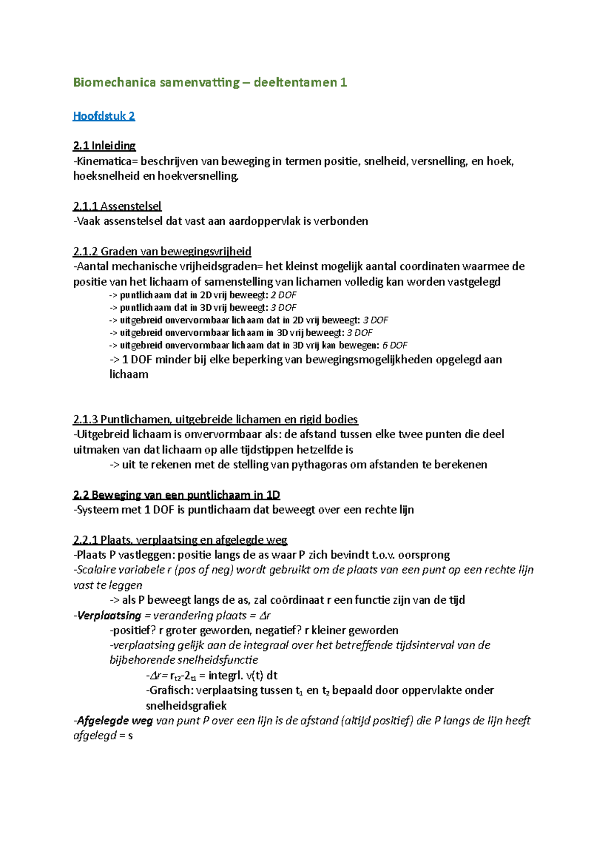 Biomechanica Samenvatting - Deeltoets 1 - VU - Studeersnel