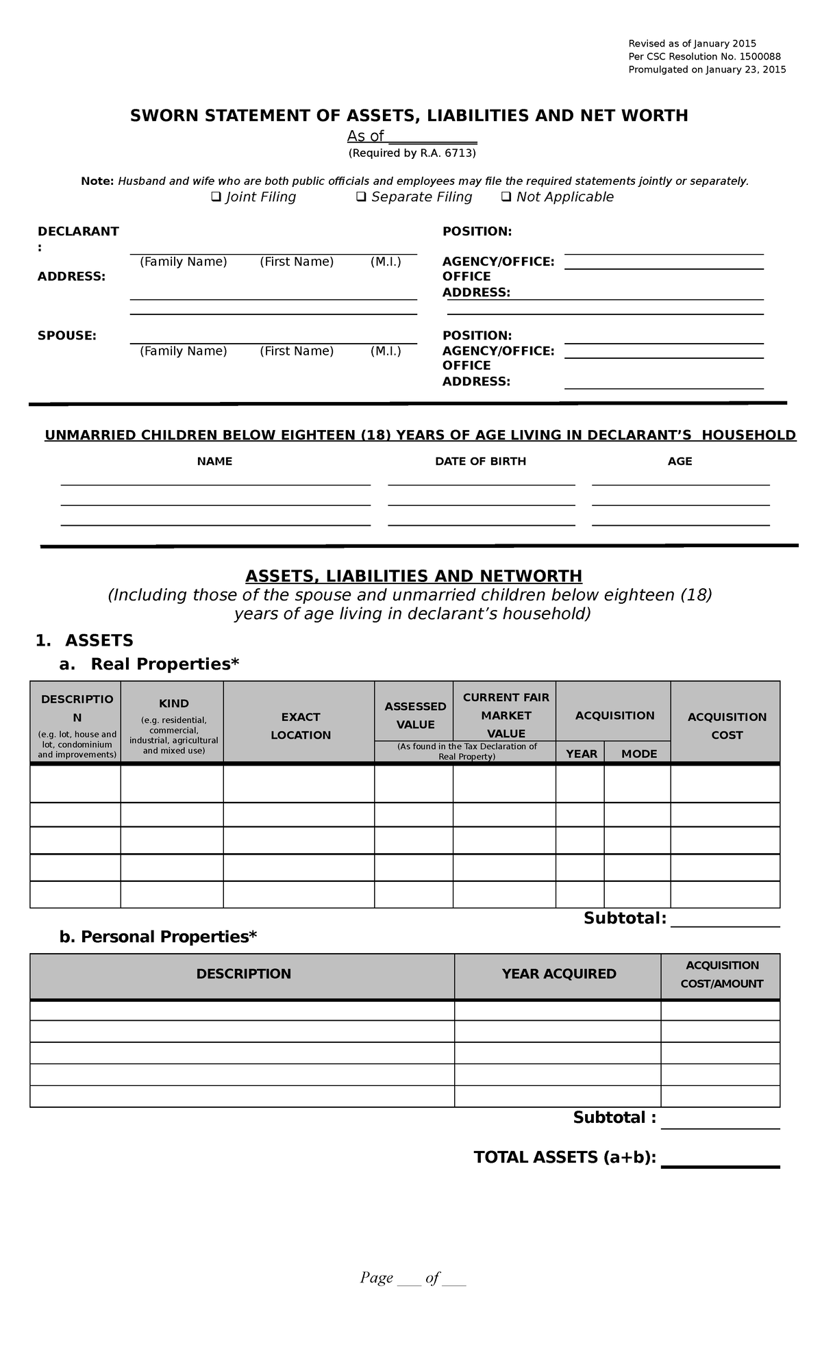 SALN FORM - SALN FORM - Revised as of January 2015 Per CSC Resolution ...