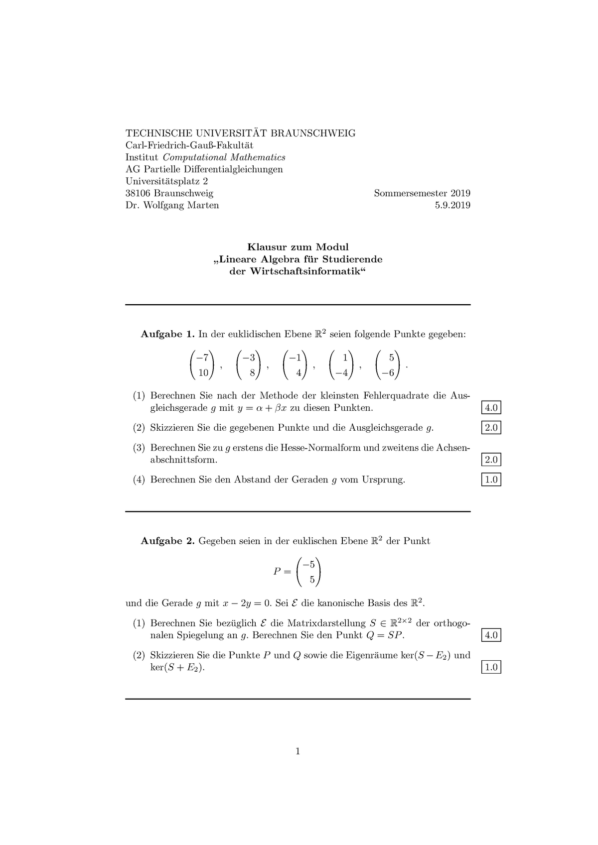 Klausur Summer 2019, Fragen Und Antworten - TECHNISCHE UNIVERSITAT ...