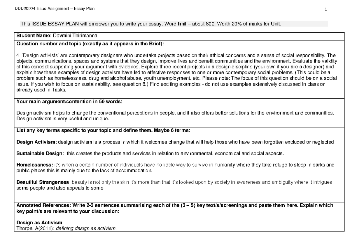 week 7 written response task- essay plan - 1 This ISSUE ESSAY PLAN will ...