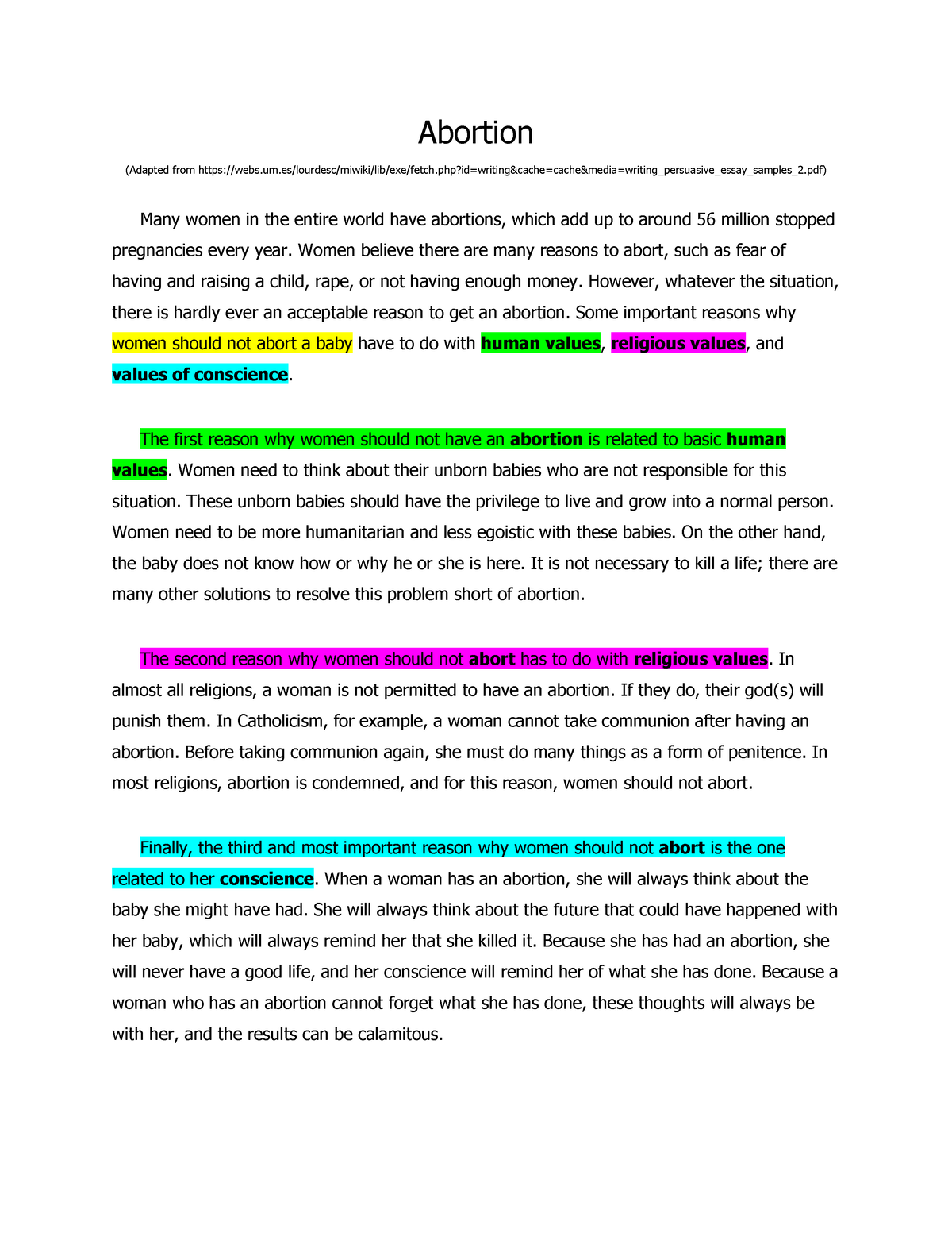 abortion persuasive essay thesis