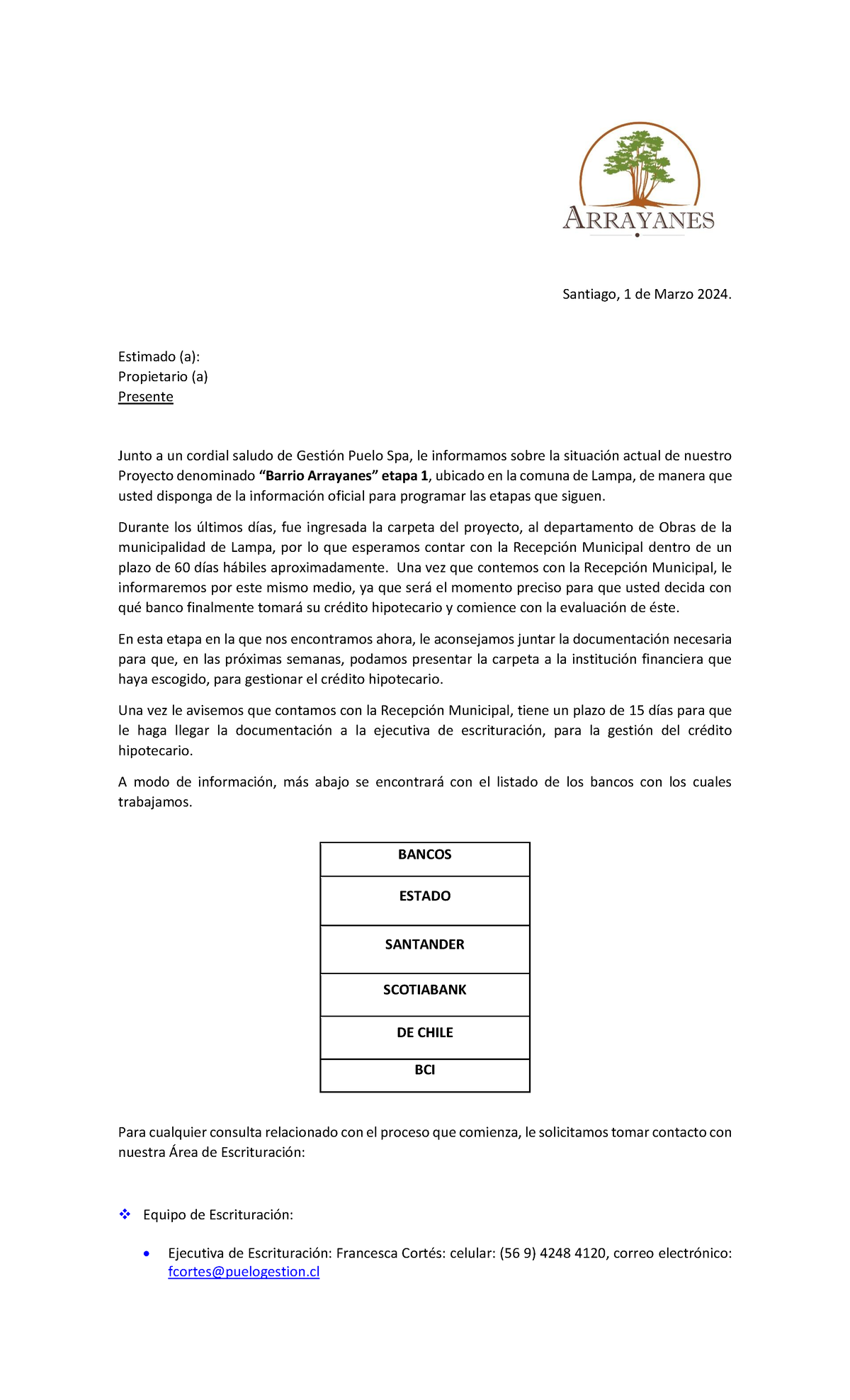 Informativo N°2 Barrio Arrayanes etapa 1 - Santiago, 1 de Marzo 2024 ...