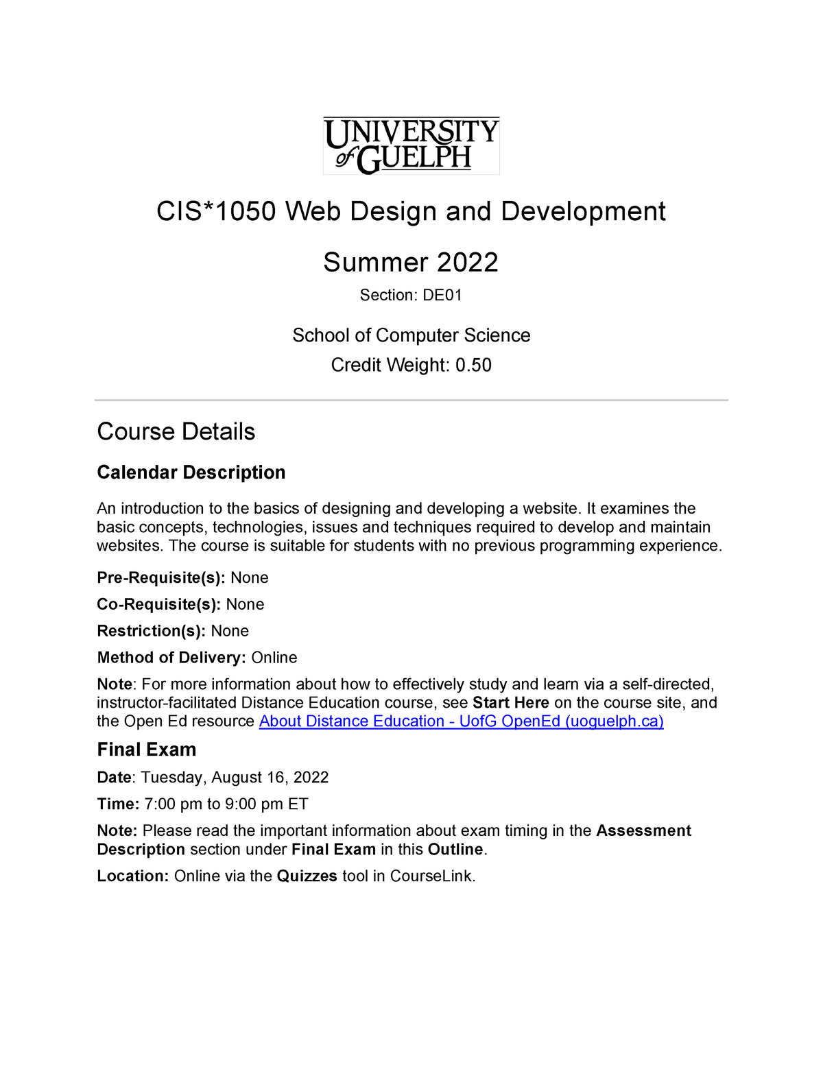 Outline CIS 1050 Web Design And Development Summer 2022 Section DE   Thumb 1200 1553 