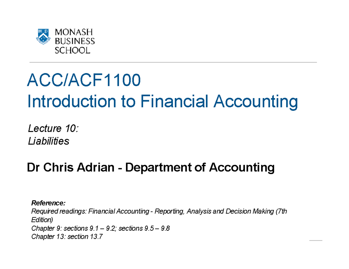 Introduction to Financial Accounting week 10 - ACC/ACF Introduction to ...