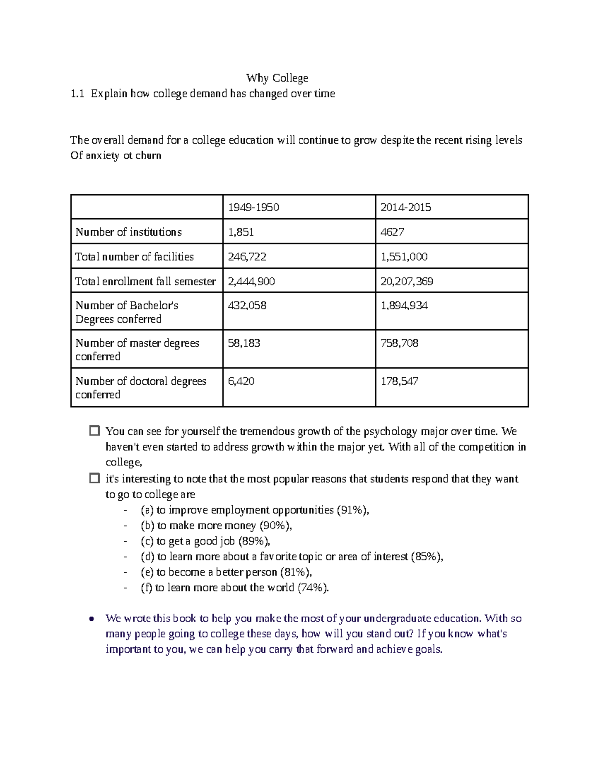 Chapter 1.1 - Google Docs - Why College 1 Explain how college demand ...