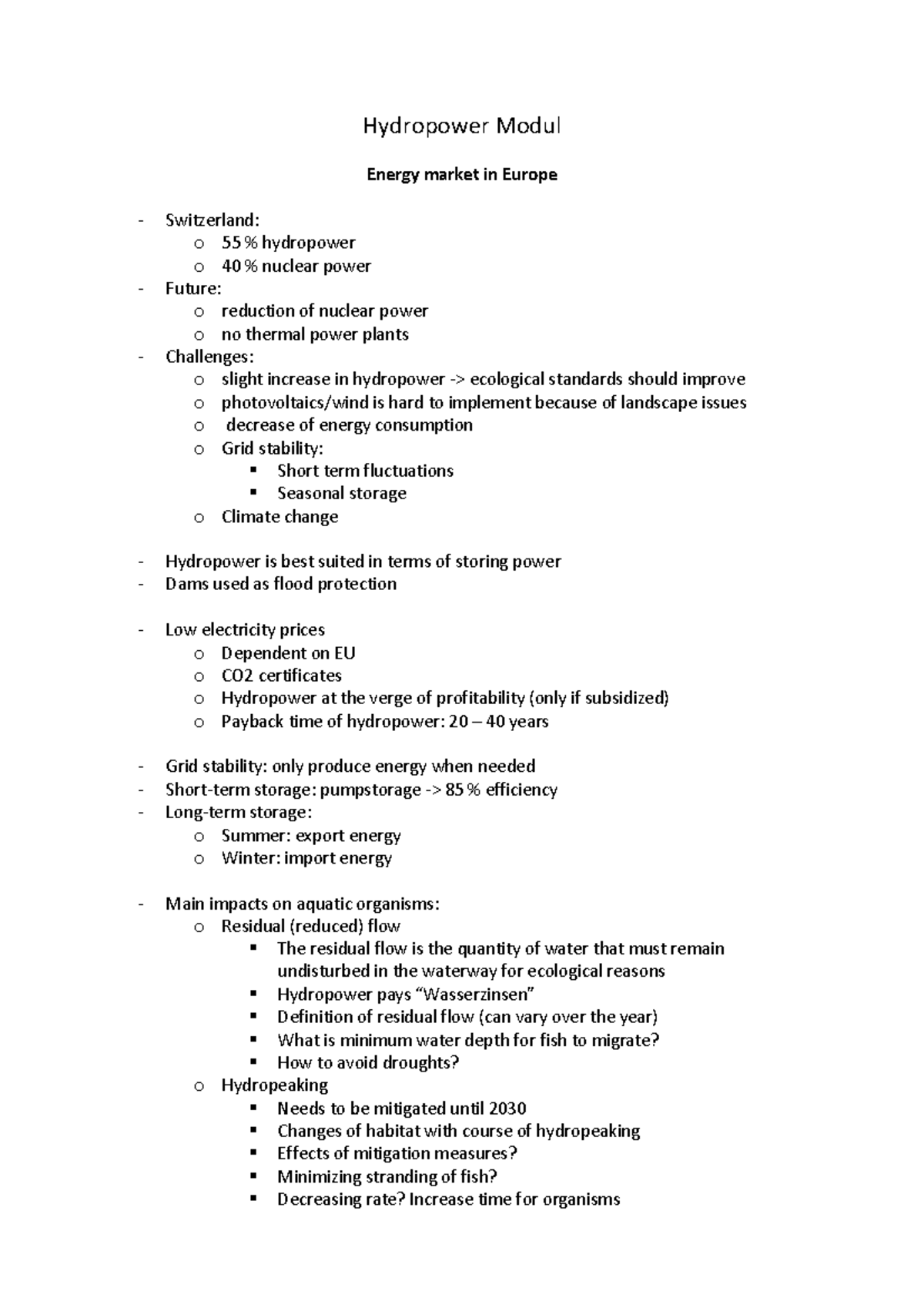 Hydropower Lecture Notes Hydropower Modul Energy Market In Europe