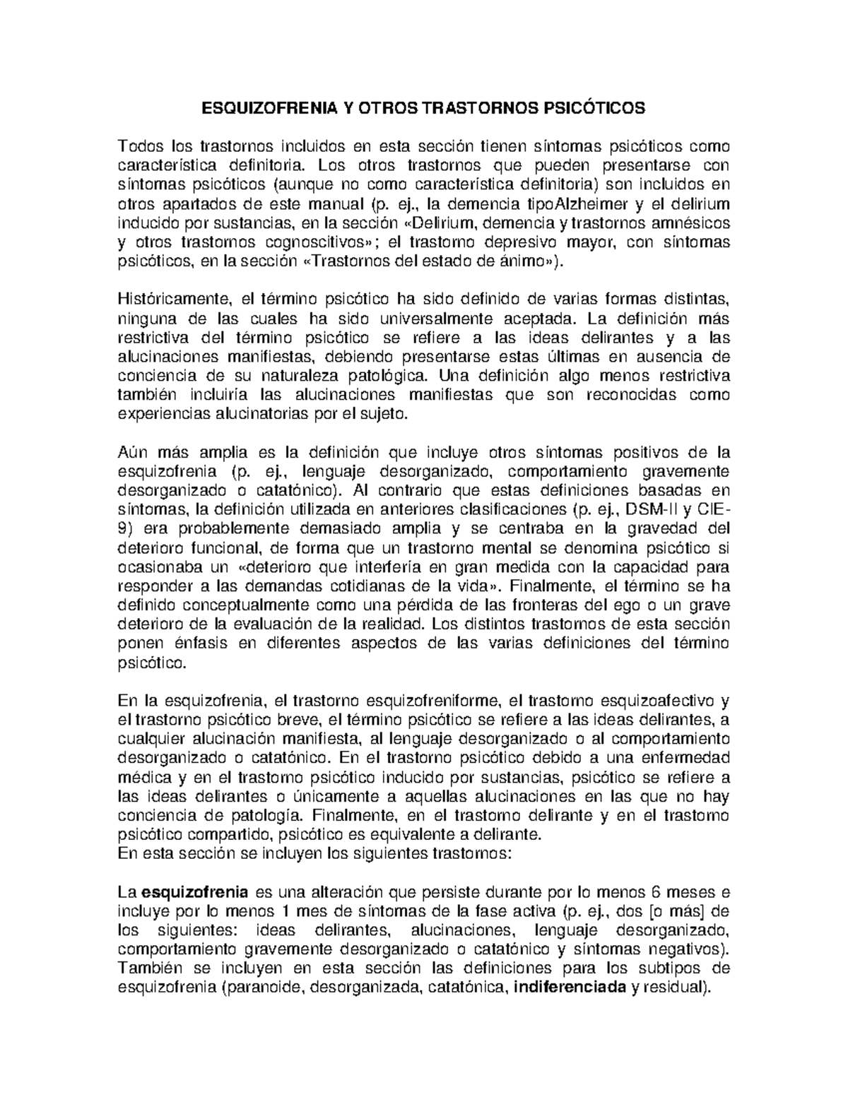 Caracteristicas del trastorno esquizofrenia