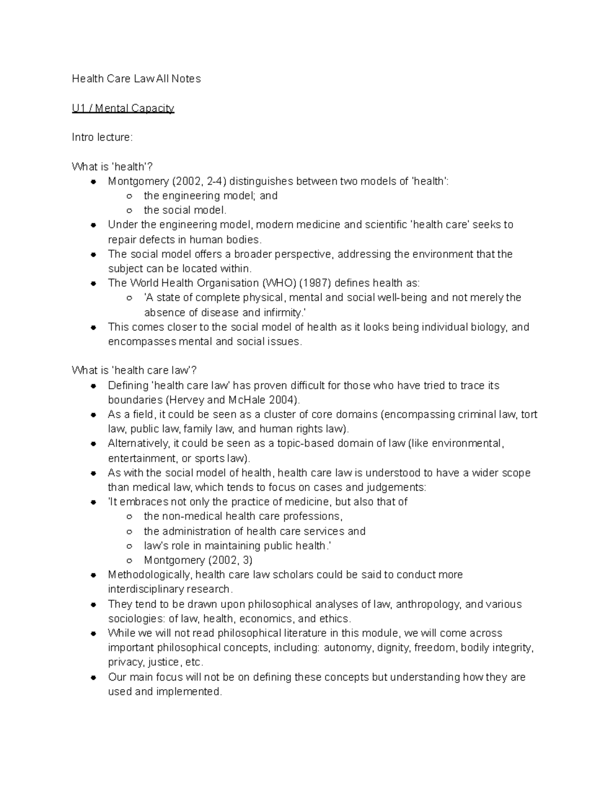 Health Care Law All Notes Under The Engineering Model Modern