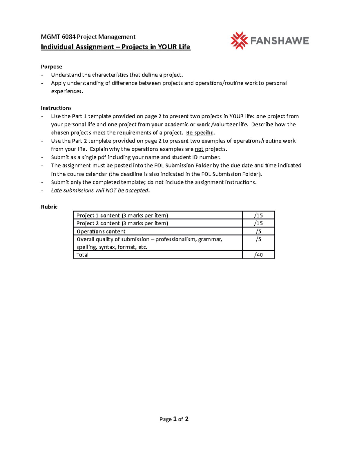 project management individual assignment