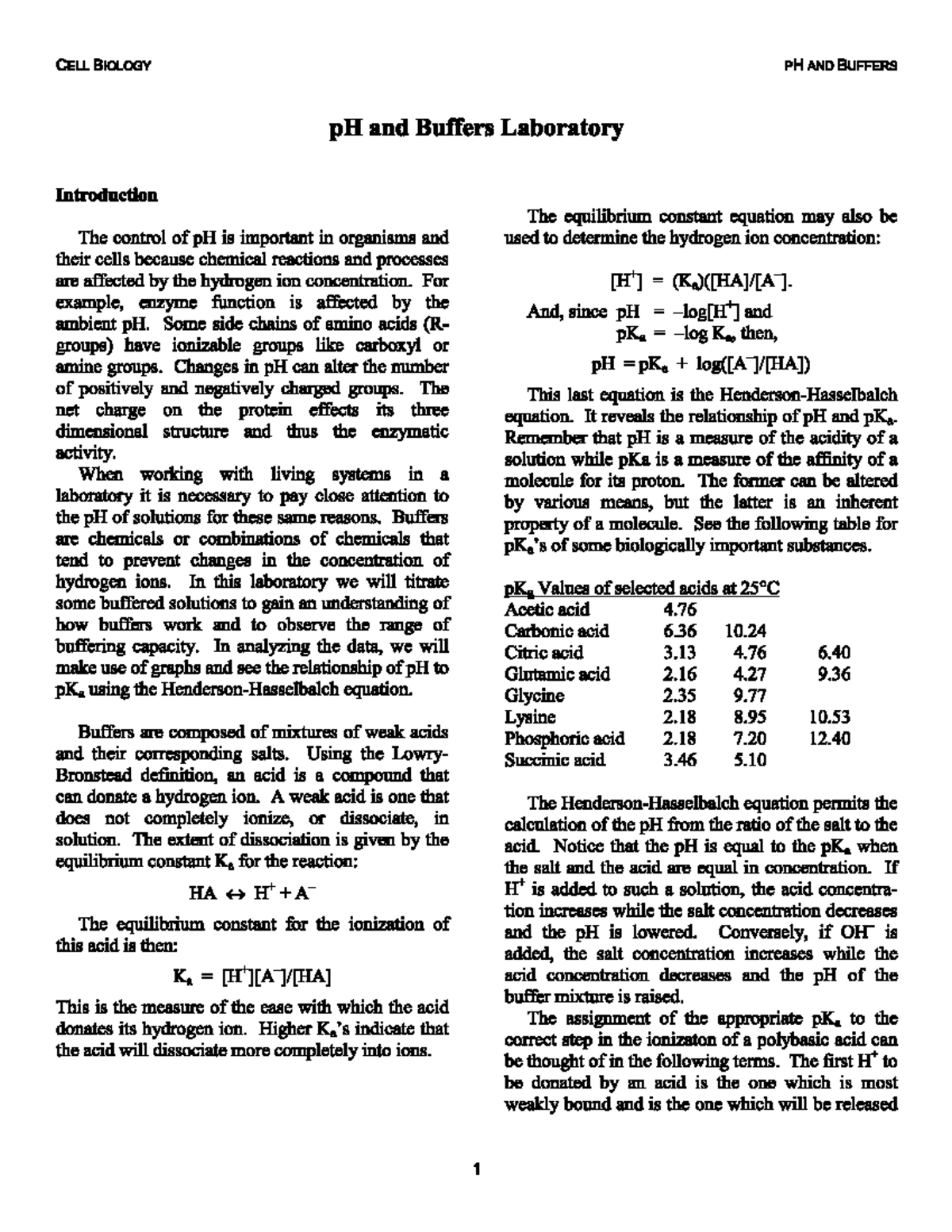 P H and Buffer Laboratory Experiment Biology Studocu
