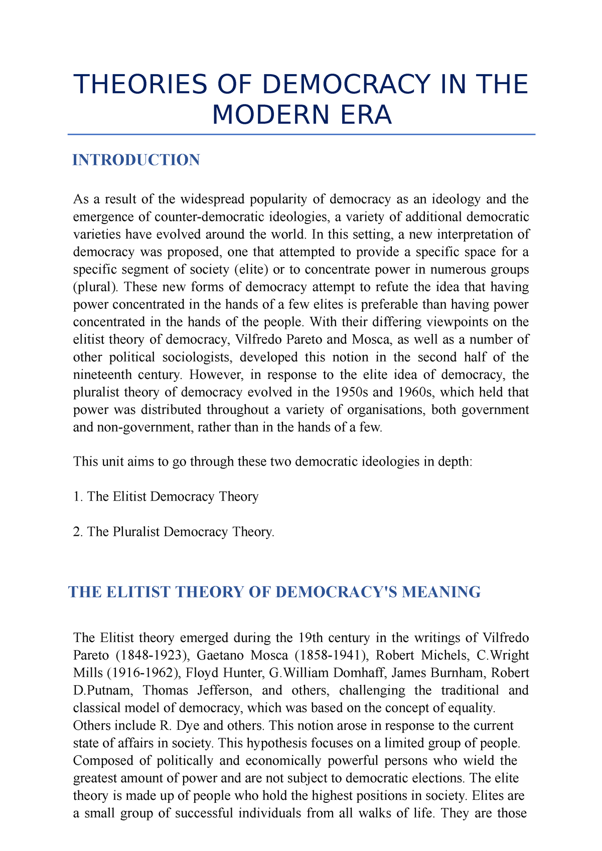 Theories OF Democracy IN THE Modern ERA - THEORIES OF DEMOCRACY IN THE ...