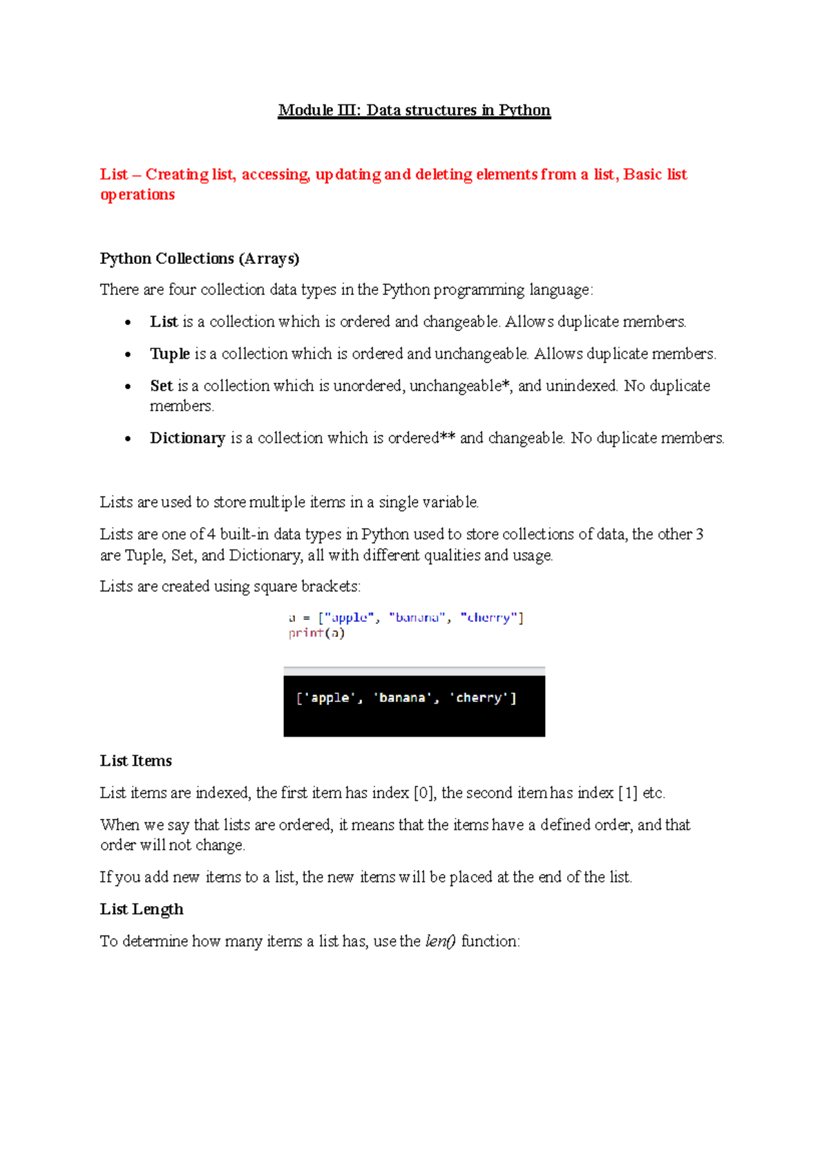 List Python - Module III: Data structures in Python List – Creating ...