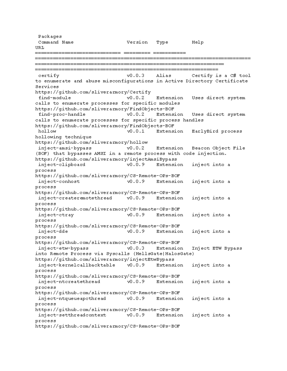 PAMI - Commands for use in Kali - Packages Command Name Version Type ...