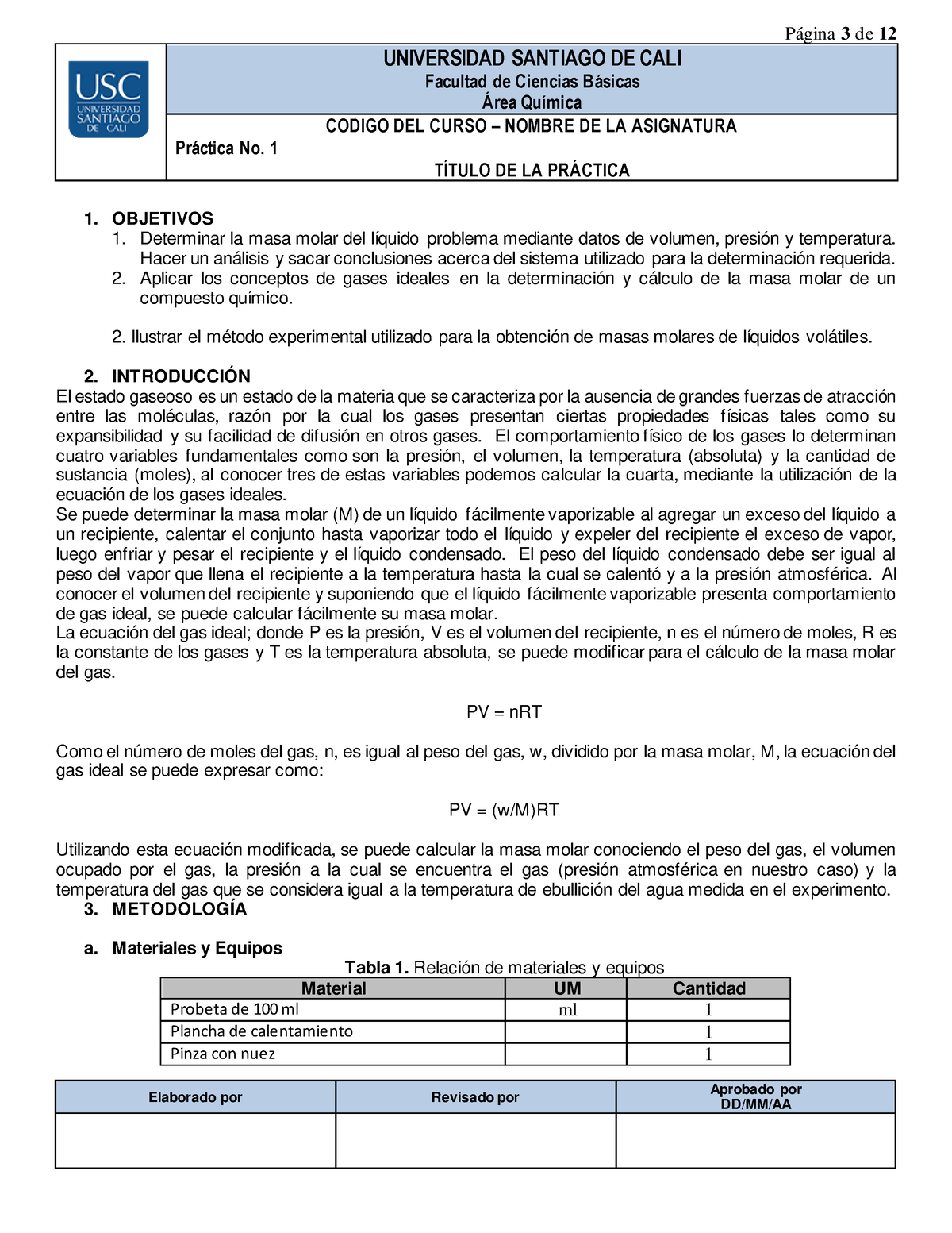 Práctica 1 Determinacion De Capacidad Calorifica Página 3 De 12 Universidad Santiago De Cali 7066