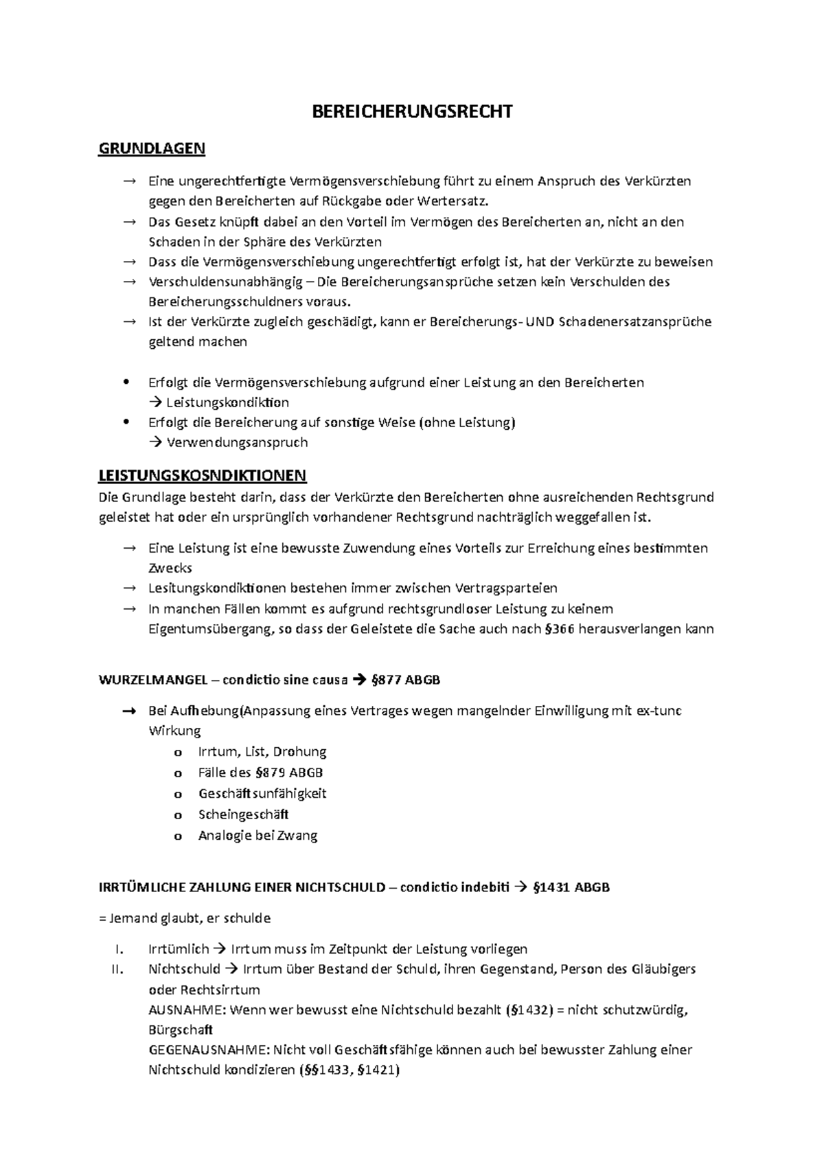 Bereicherungsrecht - BEREICHERUNGSRECHT GRUNDLAGEN Eine