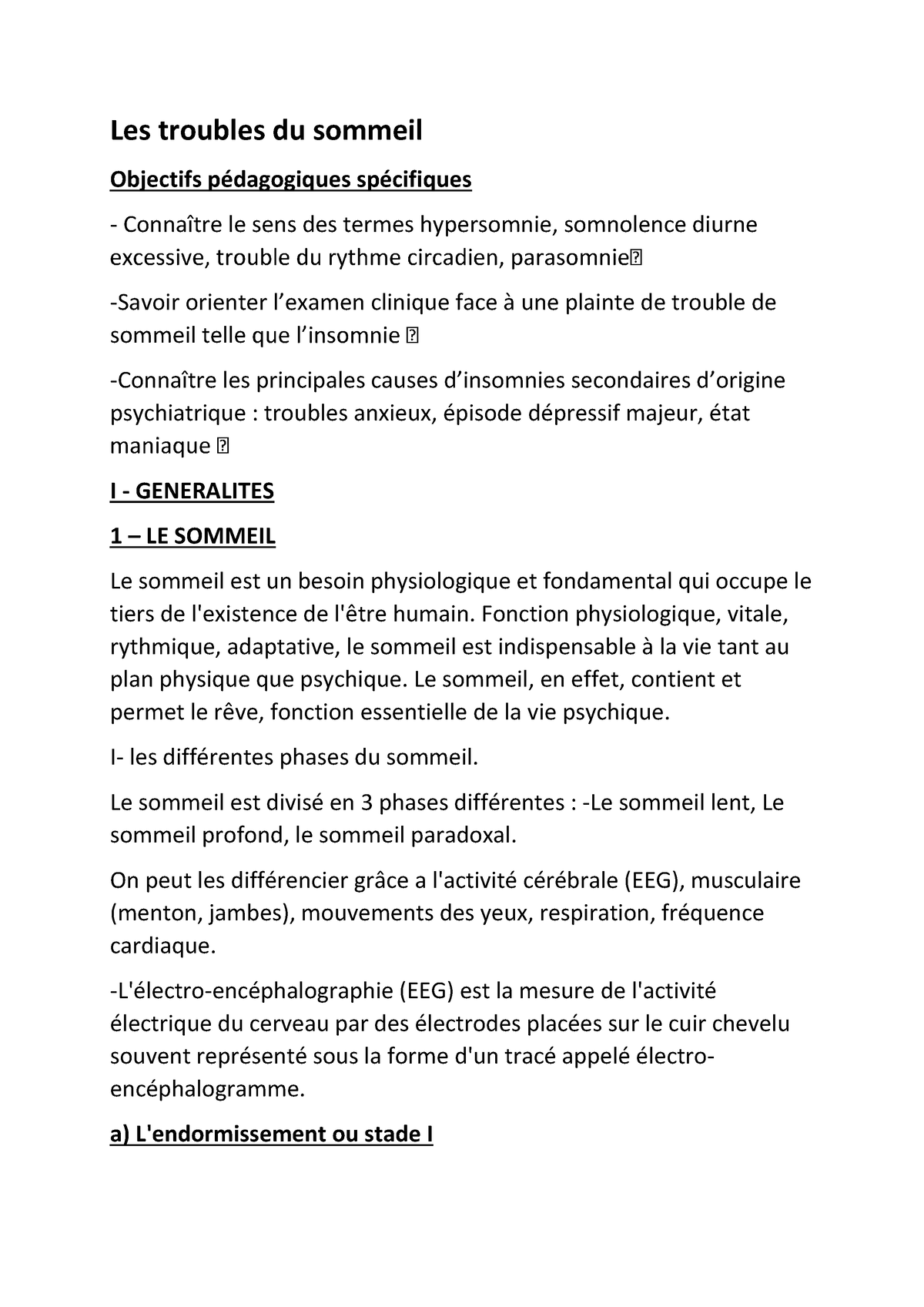 Troubles Sommeil - Les Troubles Du Sommeil Objectifs Pédagogiques ...