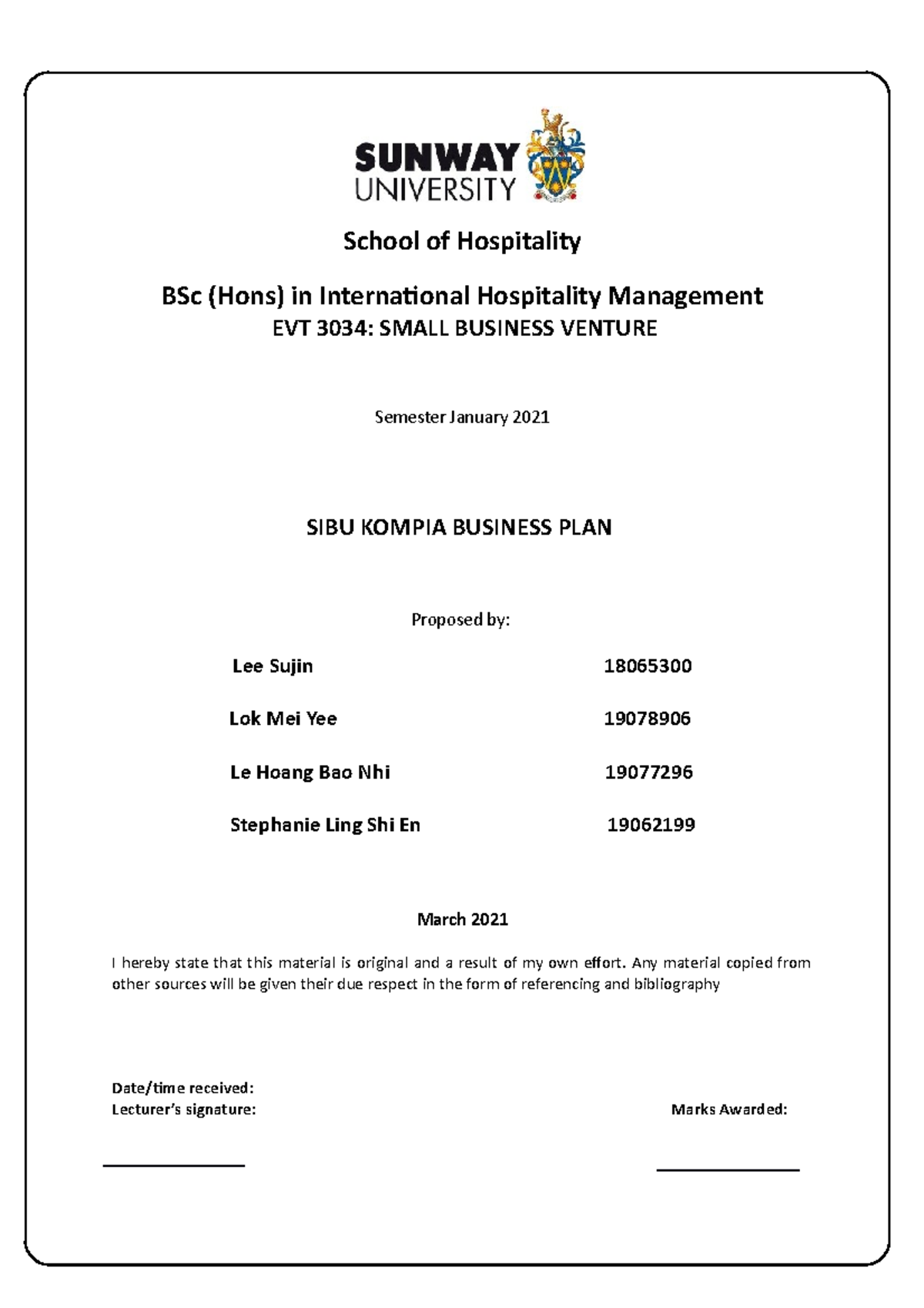 school of hospitality business plan