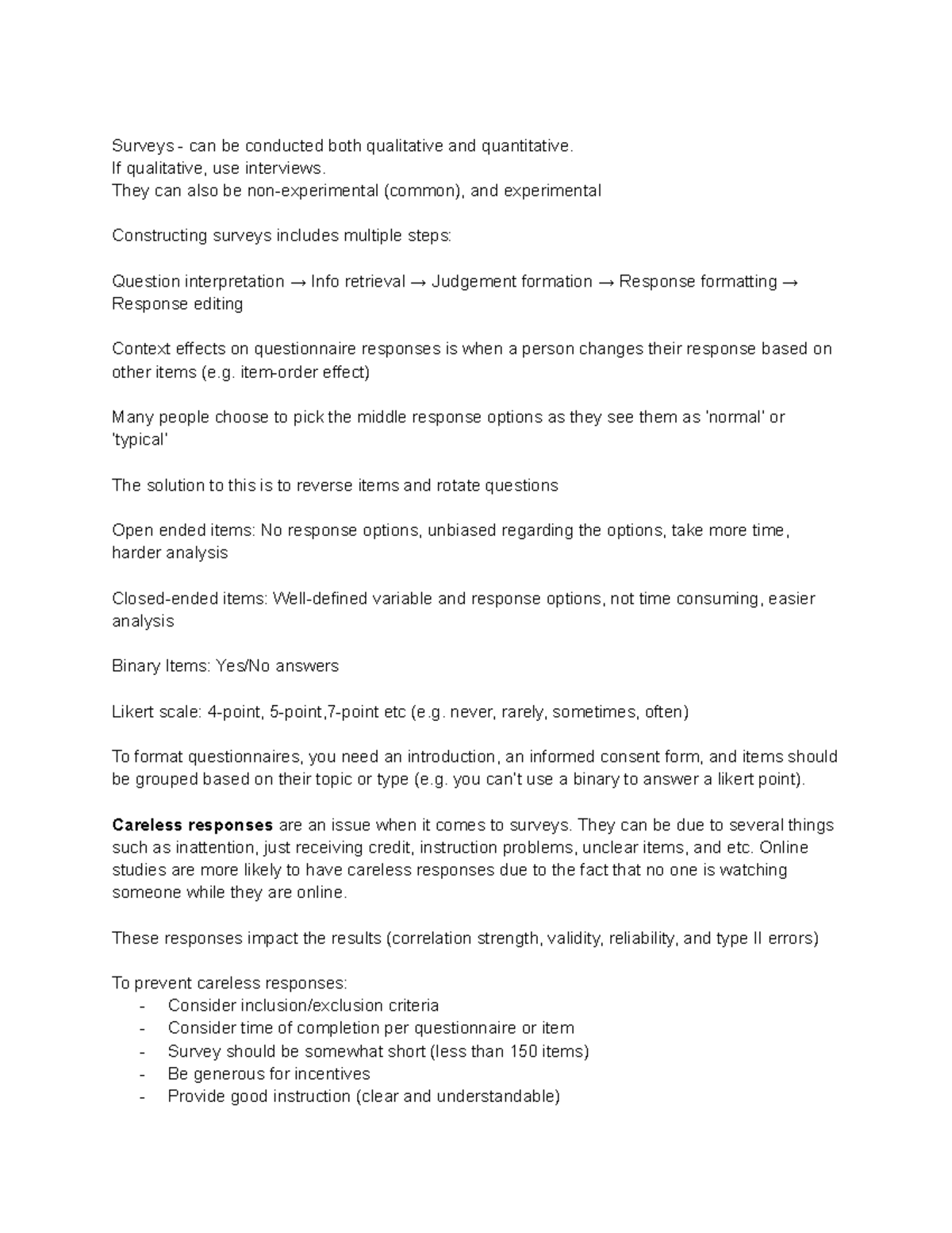 Psych 2001 - notes for lecture 8!! - Surveys - can be conducted both ...