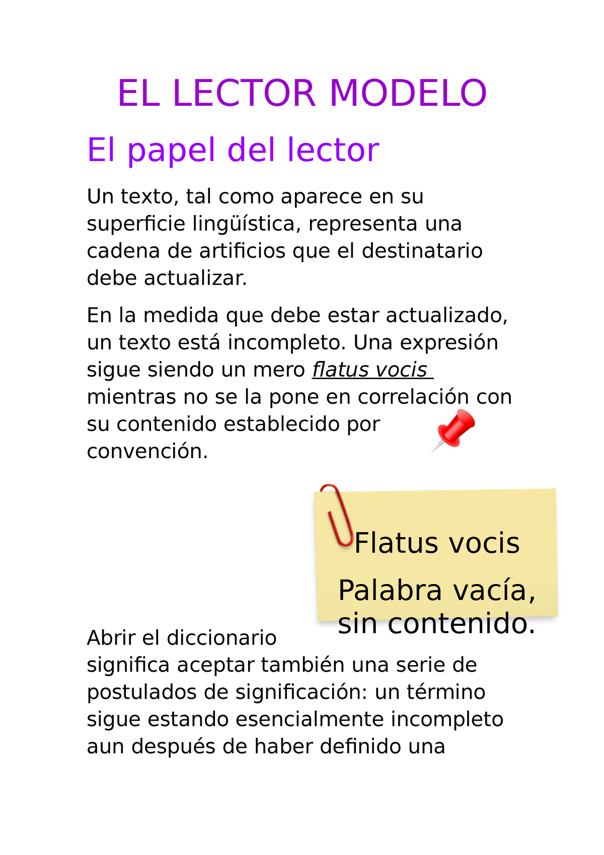 El Lector Modelo, de Umberto Eco - Comunicación I - UBA - Studocu
