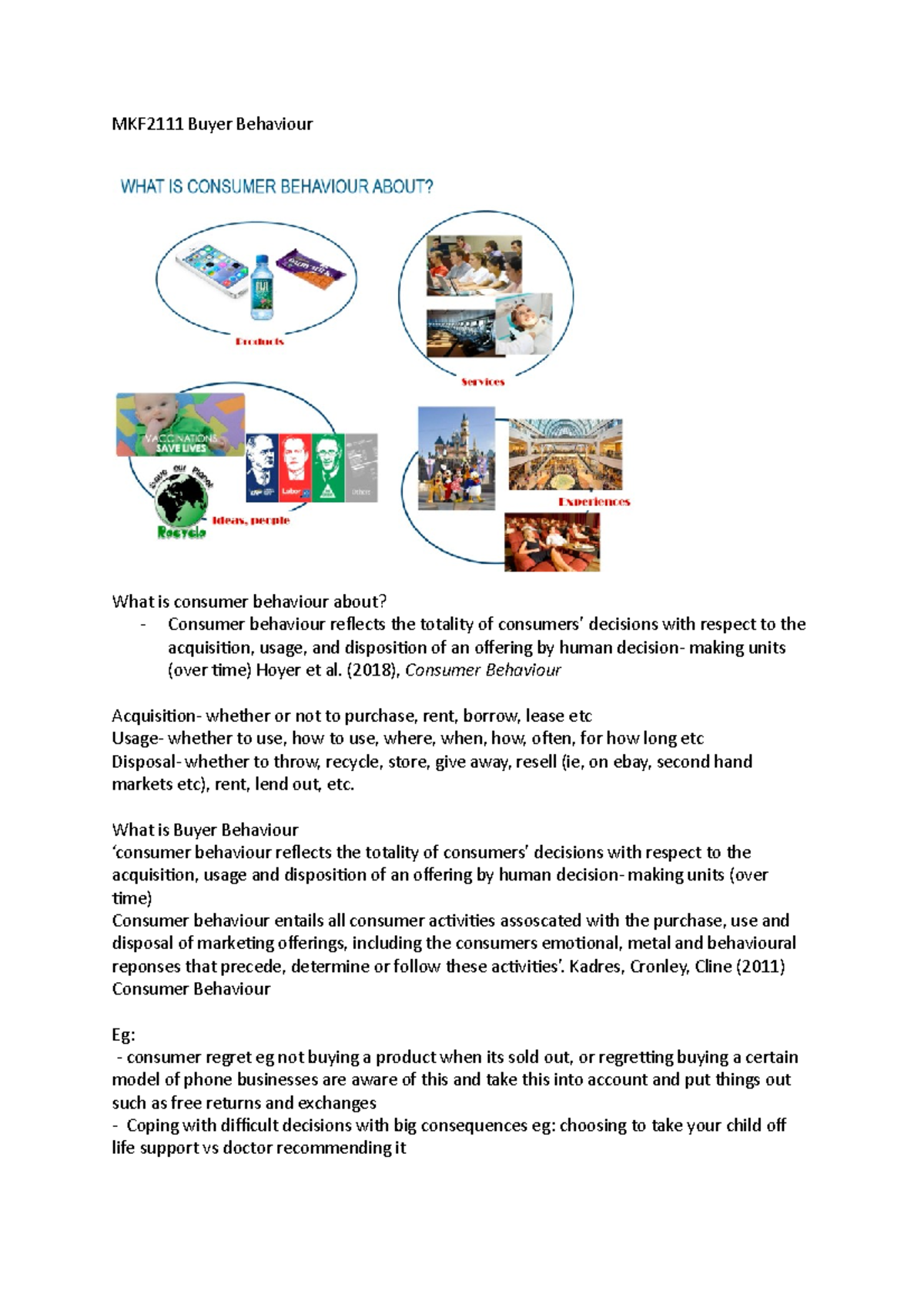 Buyer Behaviour - lecture notes - MKF2111 Buyer Behaviour What is ...