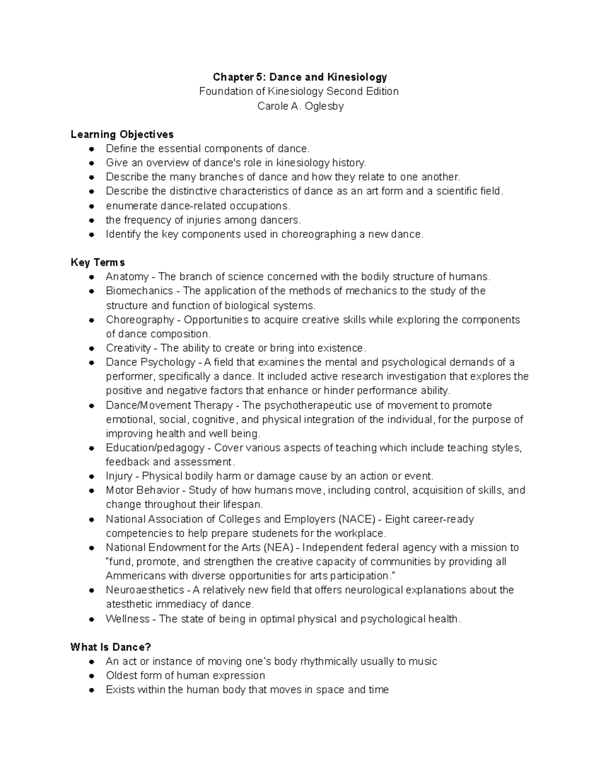 Chapter 5 Dance and Kinesiology - Chapter 5: Dance and Kinesiology ...