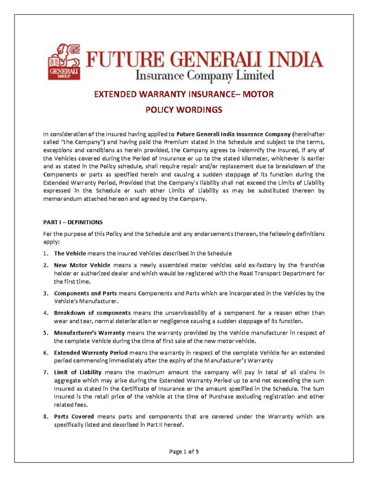 17 Extended Warranty Insurance Motor EXTENDED WARRANTY INSURANCE